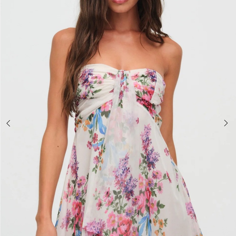 For Love And Lemons Strapless Floral Dress - Pink and Purple - Teagan Mini Dress